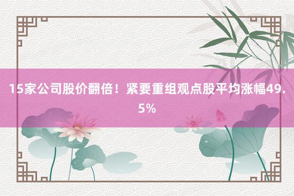 15家公司股价翻倍！紧要重组观点股平均涨幅49.5%